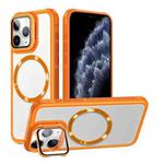 For iPhone 11 Pro Max Magsafe CD-grain Acrylic Hybrid TPU Phone Case(Orange)