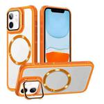 For iPhone 11 Magsafe CD-grain Acrylic Hybrid TPU Phone Case(Orange)