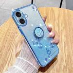 For iPhone 16 Plus Gradient Glitter Immortal Flower Ring All-inclusive Phone Case(Blue)