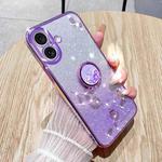 For iPhone 16 Plus Gradient Glitter Immortal Flower Ring All-inclusive Phone Case(Purple)