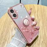 For iPhone 16 Plus Gradient Glitter Immortal Flower Ring All-inclusive Phone Case(Pink)