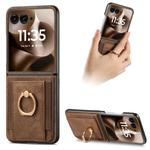 For Motorola Razr 60 Ultra Retro Skin-feel Ring Card Bag Phone Case(Brown)