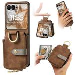 For Motorola Razr 50 Ultra Retro Ring Vertical Zipper Wallet Phone Case(Brown)