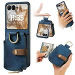 For Motorola Razr 50 Ultra Retro Ring Vertical Zipper Wallet Phone Case(Blue)