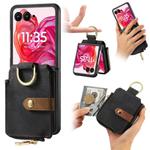 For Motorola Razr 60 Retro Ring Vertical Zipper Wallet Phone Case(Black)
