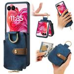 For Motorola Razr 60 Retro Ring Vertical Zipper Wallet Phone Case(Blue)