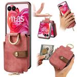 For Motorola Razr 60 Retro Ring Vertical Zipper Wallet Phone Case(Pink)