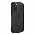 For OPPO Reno12 Global Deer Head Cloth Skin All-inclusive Phone Case(Black)