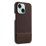 For iPhone 15 Stitching Cloth PU Shockproof Phone Case(Dark Brown)