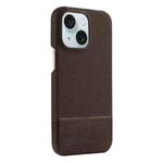 For iPhone 15 Plus Stitching Cloth PU Shockproof Phone Case(Dark Brown)