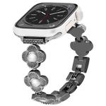 For Apple Watch Series 8 45mm Four Leaf Clover Quick-Release Metal Chain Watch Band(Black)