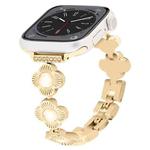 For Apple Watch Series 8 45mm Four Leaf Clover Quick-Release Metal Chain Watch Band(Gold)