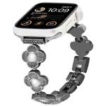 For Apple Watch SE 2022 44mm Four Leaf Clover Quick-Release Metal Chain Watch Band(Black)