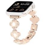 For Apple Watch SE 2022 44mm Four Leaf Clover Quick-Release Metal Chain Watch Band(Rose Gold)