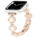 For Apple Watch Series 7 45mm Four Leaf Clover Quick-Release Metal Chain Watch Band(Rose Gold)