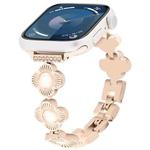 For Apple Watch Series 9 41mm Four Leaf Clover Quick-Release Metal Chain Watch Band(Rose Gold)