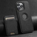 For iPhone 15 Pro Suteni M2 Cross-Grain MagSafe Vertical Card Back Phone Case(Black)