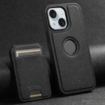 For iPhone 15 Suteni M2 Cross-Grain MagSafe Vertical Card Back Phone Case(Black)