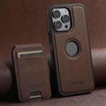 For iPhone 13 Pro Max Suteni M2 Cross-Grain MagSafe Vertical Card Back Phone Case(Brown)