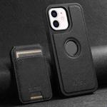 For iPhone 12 Suteni M2 Cross-Grain MagSafe Vertical Card Back Phone Case(Black)