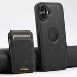 For iPhone 16 Plus Suteni M2 Cross-Grain MagSafe Vertical Card Back Phone Case(Black)