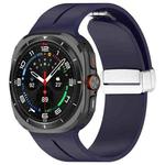 For Samsung Galaxy Watch 7 Ultra Groove Magnetic Folding Silver Buckle Silicone Watch Band(Dark Blue)