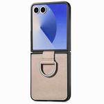 For Samsung Galaxy Z Flip7 5G Litchi Texture Leather Ring Phone Case(Gray)