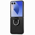 For Samsung Galaxy Z Flip7 5G Litchi Texture Leather Ring Phone Case(Black)