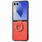 For Samsung Galaxy Z Flip7 5G Litchi Texture Leather Ring Phone Case(Orange)