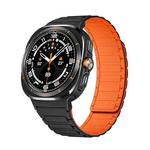 For Samsung Galaxy Watch Ultra 47mm Black Connector I-shaped Magnetic Silicone Watch Band(Black Orange)