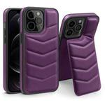 For iPhone 12 Pro Down Jacket Card Bag Holder MagSafe Phone Case(Purple)