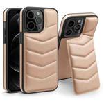 For iPhone 12 Pro Down Jacket Card Bag Holder MagSafe Phone Case(Rose Gold)