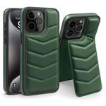 For iPhone 15 Pro Down Jacket Card Bag Holder MagSafe Phone Case(Dark Green)