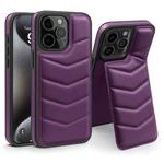 For iPhone 15 Pro Down Jacket Card Bag Holder MagSafe Phone Case(Purple)