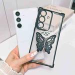 For Samsung Galaxy A15 Electrpolated 3D Butterfly Holder TPU Phone Case(Black)
