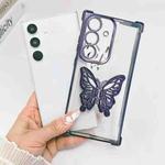 For Samsung Galaxy A15 Electrpolated 3D Butterfly Holder TPU Phone Case(Purple)