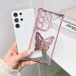 For Samsung Galaxy S24 Ultra 5G Electrpolated 3D Butterfly Holder TPU Phone Case(Pink)