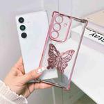 For Samsung Galaxy S24 5G Electrpolated 3D Butterfly Holder TPU Phone Case(Pink)