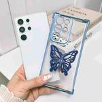 For Samsung Galaxy S22 Ultra 5G Electrpolated 3D Butterfly Holder TPU Phone Case(Blue)