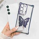 For Samsung Galaxy S22+ 5G Electrpolated 3D Butterfly Holder TPU Phone Case(Purple)