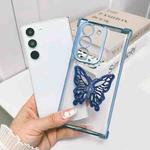 For Samsung Galaxy S21 FE 5G Electrpolated 3D Butterfly Holder TPU Phone Case(Blue)