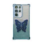 For Samsung Galaxy S22 Ultra 5G Electroplated Glitter 3D Butterfly Four-corner Shockproof TPU Phone Case(Gradient Blue)