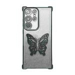 For Samsung Galaxy S22 Ultra 5G Electroplated Glitter 3D Butterfly Four-corner Shockproof TPU Phone Case(Gradient Black)