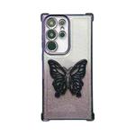 For Samsung Galaxy S22 Ultra 5G Electroplated Glitter 3D Butterfly Four-corner Shockproof TPU Phone Case(Gradient Purple)