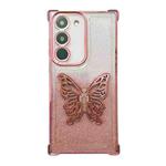 For Samsung Galaxy S22+ Electroplated Glitter 3D Butterfly Four-corner Shockproof TPU Phone Case(Gradient Pink)