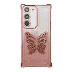 For Samsung Galaxy S22 5G Electroplated Glitter 3D Butterfly Four-corner Shockproof TPU Phone Case(Gradient Pink)