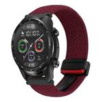 For Ticwatch Pro X 22mm Magnetic Buckle Braided Watch Band(Black Sand Red)