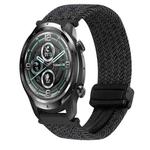 For Ticwatch Pro 2021 22mm Magnetic Buckle Braided Watch Band(Black Gray)