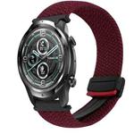 For Ticwatch Pro 22mm Magnetic Buckle Braided Watch Band(Wine Red)