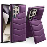 For Samsung Galaxy S23 Ultra 5G Down Jacket Card Bag Holder MagSafe Phone Case(Purple)